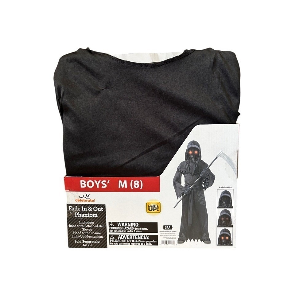 Grim Reaper Boys Size Medium SZ 8 Halloween Costume Fade In And Out Phantom NEW
